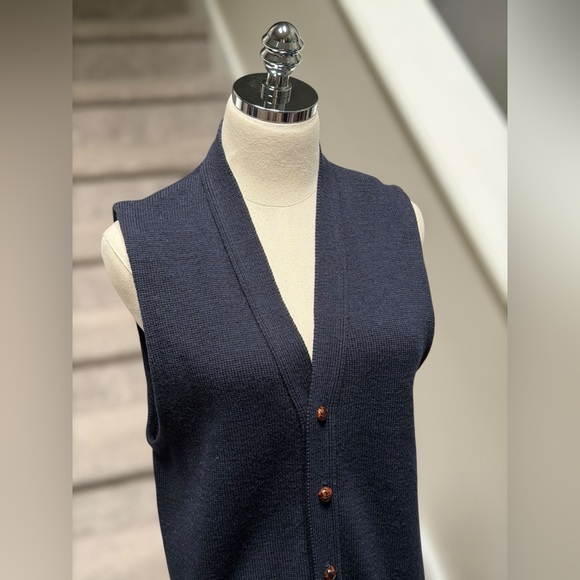 Vintage L.L. Bean 100% Wool Button Sweater Vest Navy Preppy Grandpa Core Men M - Picture 3 of 15